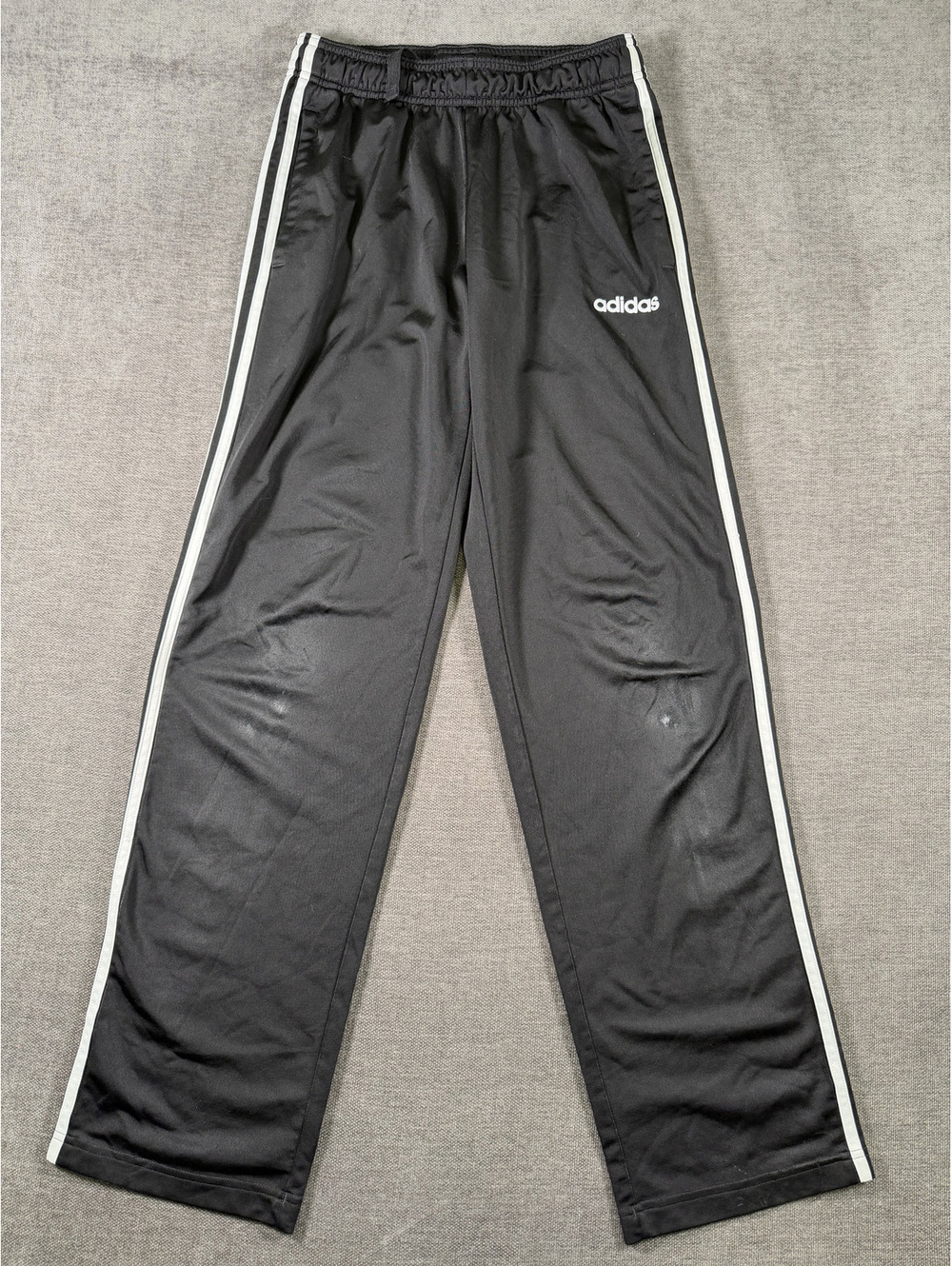 Adidas Black Track Pants with White Side Stripes, Size Small